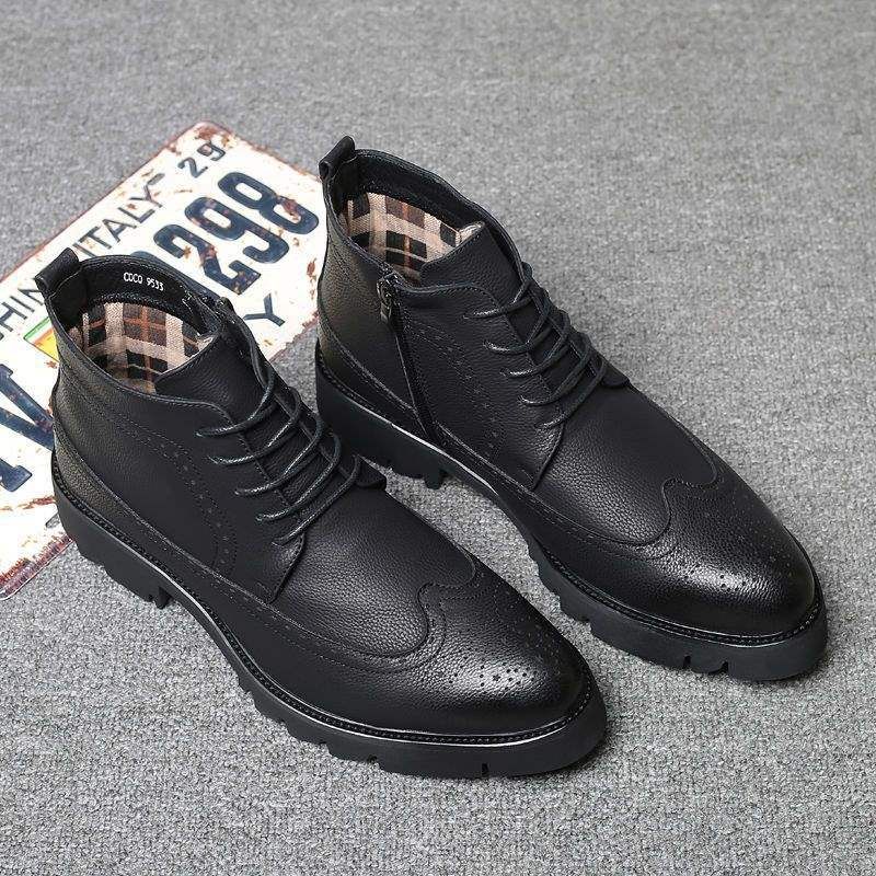European Warm Series Men's Martin Boots Autumn Winter 2025 New Heel Warm Casual Brogue Height Increasing 86 High Top Leather Shoes_vogvips.com