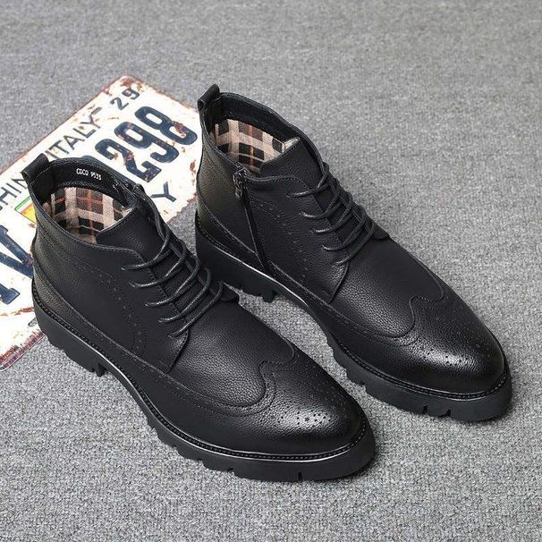 European Warm Series Men's Martin Boots Autumn Winter 2025 New Heel Warm Casual Brogue Height Increasing 86 High Top Leather Shoes_vogvips.com