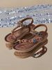 Floral Rhinestone Bohemian Style Flat Sandals For Women Beach Casual_vogvips.com