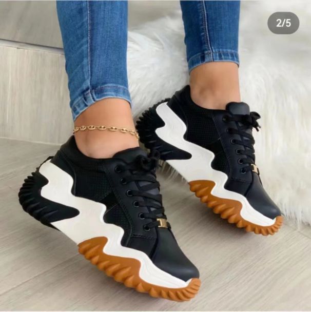 Low top sports shoes women new autumn casual thick soled serrated daddy shoes single shoes_vogvips.com