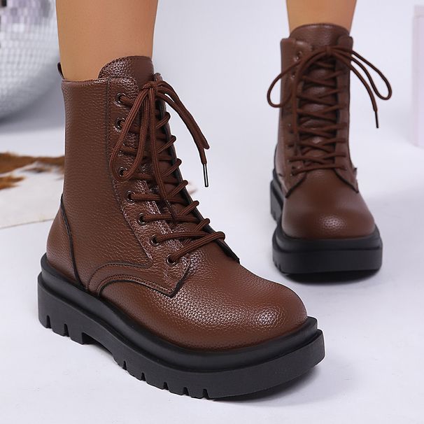 Women's plus Size Lace up Ankle Boots round Toe Thick Soled Martin Boots Autumn Style Size 43_vogvips.com