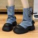 Women's 2026 Autumn And Winter Fashion Short Chimney Waterproof Platform Cowboy Boots, Belt Buckle Pant Boots For Women_vogvips.com
