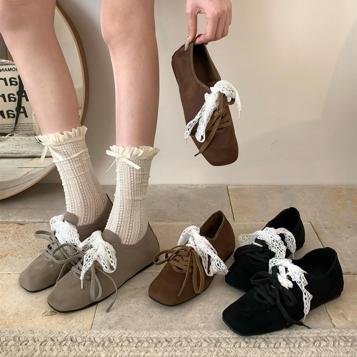 New French Academy Style Ballet Training With Lace Style, Versatile Height Increasing Front Lace, Mary Jane Shoes_vogvips.com