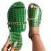 and Large Size Women's Summer Flat Sandals For Outdoor Wear, Crocodile Pattern With Chain,_vogvips.com