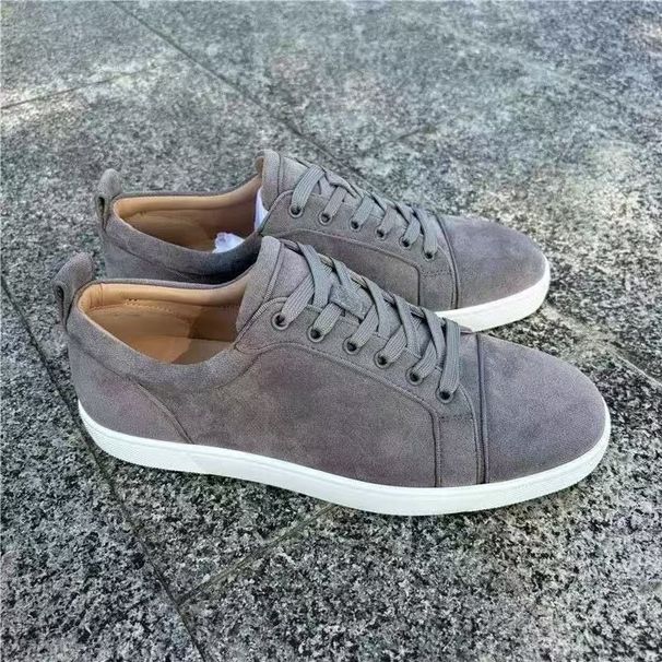 Foreign Trade Red Sole 2025 Shoes New Fashion Trendy Men's Light Gray La-up Casual European Sneakers With Smooth_vogvips.com