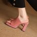 High-heeled Shoes 2026 Spring New Women's Square-toed Chunky Heel High-heeled Fashion Shoes, Open-toed Slip-on Mules_vogvips.com
