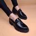 Euro Step Spring Tassel Breathable Pointed Toe Men Brogue Thick Sole Business Casual Trendy Height Increasing Date Leather Shoes_vogvips.com