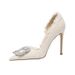 Fattened And Widened High Heels Women's Thin Heels Rhinestone Small Fragrant Wind Side Empty Single Shoes Large Size Women's Shoes 41 To 44_vogvips.com