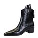 578-10 Retro Hand-Grab Pattern European And American Style Winter Women's Thick Mid Heel Pointed Toe Riding Short Boots_vogvips.com