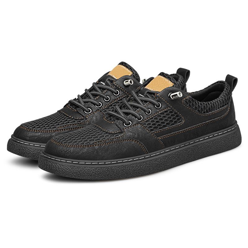 Men's Shoes Breathable British Style Sneakers Soft-soled Fly-woven Mesh Men's Retro Casual Board Shoes_vogvips.com