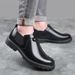 Men's Casual Work Boots - British Style Leather Round Toe Shoes With Rubber Sole, Comfortable & Breathable For Daily Wear Retro Leather Shoes_vogvips.com