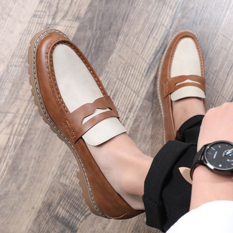 Retro trend men's business casual small leather shoes a slip-on lazy loafers_vogvips.com