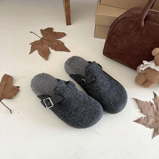 Crestar Women's Winter Mule Fashion Fur Lined Suede Clogs Cotton Shoes With Adjustable Buckle Lady Casual Flat Slippers_vogvips.com