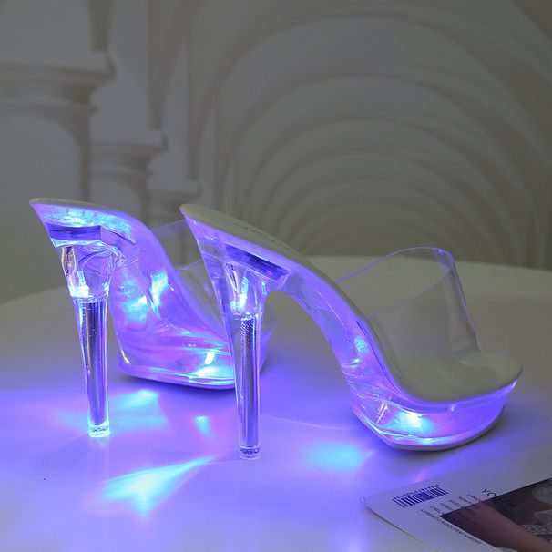 Women's Light-Up Fashion Sandals - Glow-in-the-Dark PU Slippers With Comfortable Rubber Sole, Peep-Toe Design For Casual & Party Wear_vogvips.com