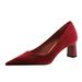 6188-9 Fashionable Simple Banquet High Coarse Heels Women's Suede West Velvet Shallow Mouth Pointed Single Shoes_vogvips.com
