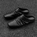 Square Toe Pleated Loafers, One Foot Flat Half Slipper Shoes, Couple's Slippers 14949-24249-T_vogvips.com