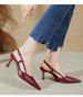 Sexy Burgundy Pointed Toe Sandals For Women 2025 Summer New French Style Closed-Toe Single Shoes Elegant Thin Heel High_vogvips.com