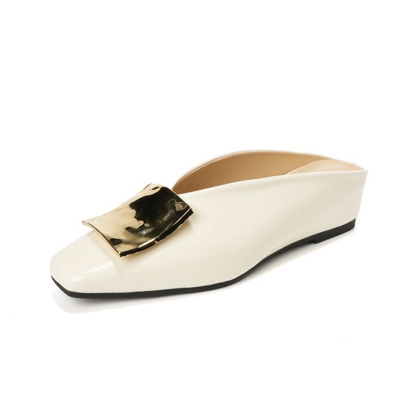 Weiwei Women's High-End Square Toe Flat Sandals Half Slip-On Closed Toe Shoes with Square Buckle 8866 1_vogvips.com