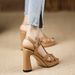 Handmade Women's Shoes, New Summer Style, Square-toed Platform Sandals With Thick High Heels, Full Leather In Apricot_vogvips.com