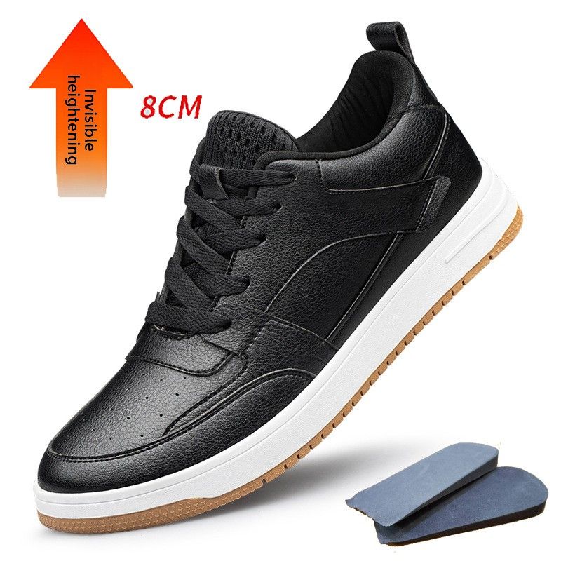 Men's Height-increasing Leather Shoes, Breathable Board Shoes, Boys' White Shoes, Students' Sports And Leisure_vogvips.com