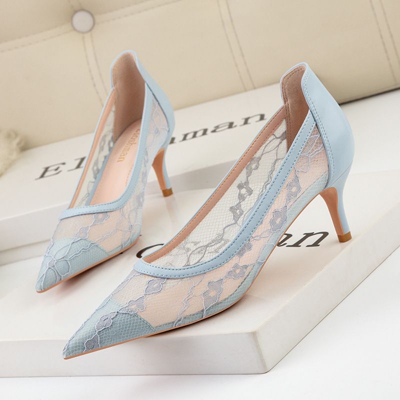 Women S Pumps Style High Stiletto Heel Shallow Mouth Pointed Toe Flower Embroidery Lace Mesh Hollow Sexy Nightclub Shoes_vogvips.com