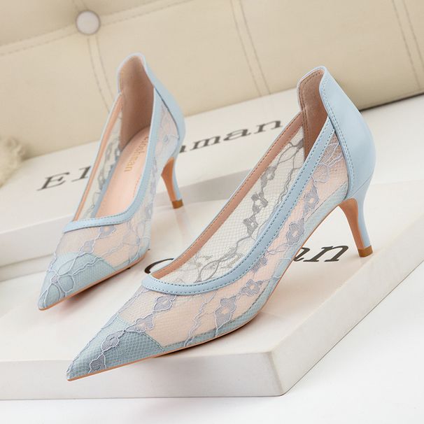 Women S Pumps Style High Stiletto Heel Shallow Mouth Pointed Toe Flower Embroidery Lace Mesh Hollow Sexy Nightclub Shoes_vogvips.com