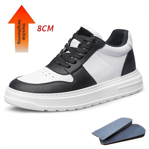 Round Toe Thick Soled Men's Board Shoes, Invisible Inner Height Increasing Board Shoes, Mid Top Casual Leather Shoes_vogvips.com