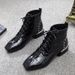 European Station Women's Shoes 2024 Autumn And Winter New And Bare Boots Lace-up Patent Leather Boots Women's Thick Heel Flat British Martin Boots_vogvips.com
