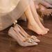 French-style Pearl Rhinestone Square Buckle Shoes, Both Traditional Chinese Dresses Wedding Gowns, High-heeled Shoes_vogvips.com