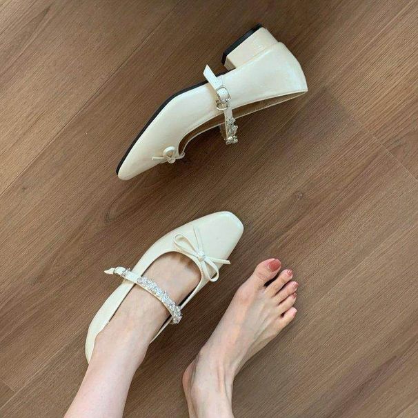 First Encounter Season 2026 Spring/Autumn Fairy Bowknot Chunky Heel Women's Shoes French Style Elegant Satin Rhinestone_vogvips.com