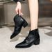 Pointed Toe Mid-Heel Leather 2025 New Autumn Winter Shoes Brown Women's Chunky Heel Low-Cut V-Neck Short Boots_vogvips.com