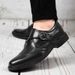 Euro Step Autumn British Style Cowhide Business Formal Men's Pointed Leather Brogue Carved Strap Monk Shoes_vogvips.com