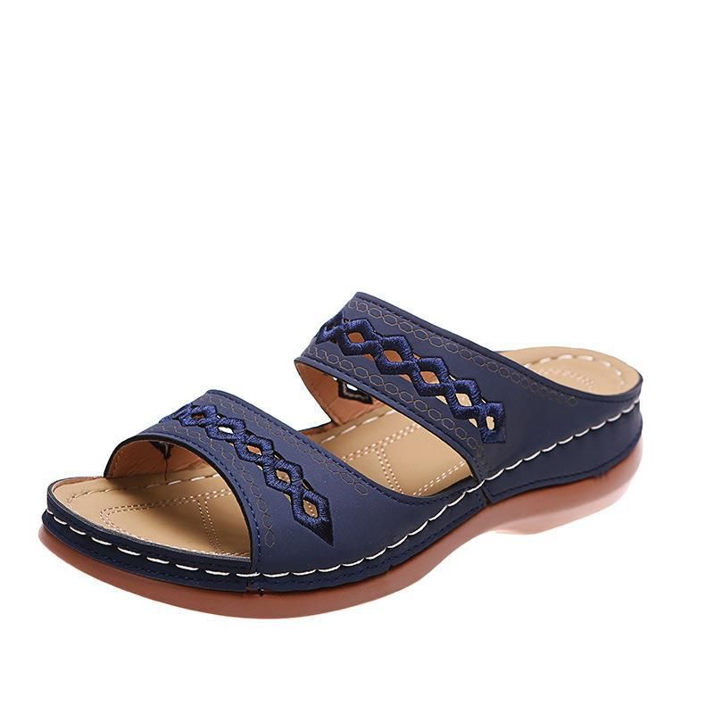 New Large Size Slippers Vintage Car Line Non-slip Round Toe Wedge Comfortable One-line Sandals For Women_vogvips.com