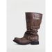 Women's Western Cowboy Boots With Stacked Shaft Vintage Style Mid Calf Riding Boots Chunky Heel And Round Toe For Fall Winter_vogvips.com
