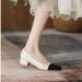 Soft Leather Color Matching Small Fragrant Style Thick Heel Square Head Single Shoes Women's Light Mouth Ladyshoes High Heels_vogvips.com