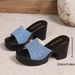 Women's Elegant High Heeled Sandals Summer New Style plus Size Denim Fabric Chunky Heel Size 43_vogvips.com