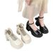 Style Round Head White Pearl Thick Heel Mary Jane Heels Women's Spring And Autumn Retro Niche Jk Small Leather Shoes_vogvips.com