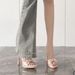 Classy Rhinestone Twist High-heeled Sandals Thick Heel Waterproof Platform Flip-flops Sexy Open Toe Outwear Mules Shoes_vogvips.com