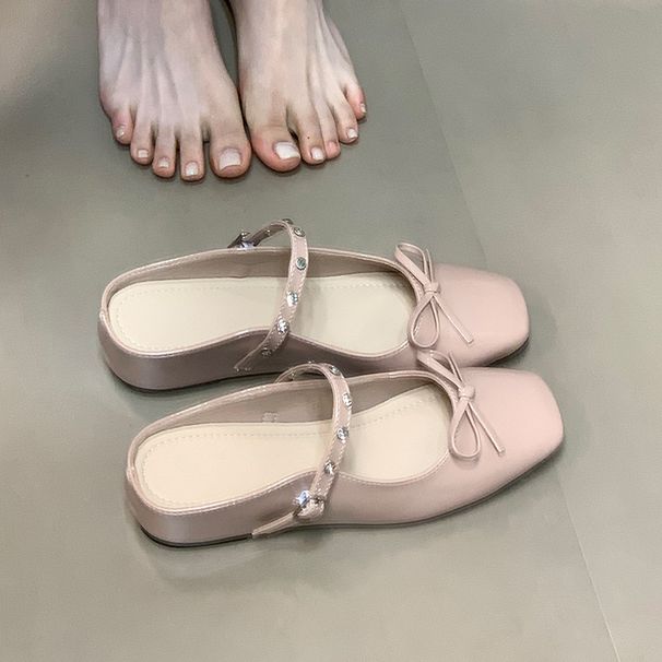 Hidden Wedge Bowknot Closed-Toe Mules For Women Sweet Style Shallow Mouth Rhinestone Strap Mary Jane Shoes_vogvips.com