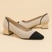 Breathable Knit Peep-Toe Chunky Heel Slip-On Shoes – Lightweight & Comfortable For Women (Plain Beige Black / Lace Beige Black)_vogvips.com