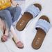 New Korean Style Women's Flat Sandals Fashion Ruffled Flat Slide Sandals For Students Trendy Internet Celebrity Open Toe One Strap Beach Sandals For W_vogvips.com