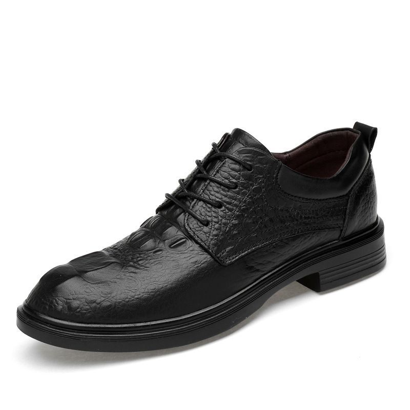 Men's Soft-faced Wedding Shoes, Genuine Leather Formal Casual Men's Shoes, Crocodile Pattern Lace-up, Large Size Men_vogvips.com