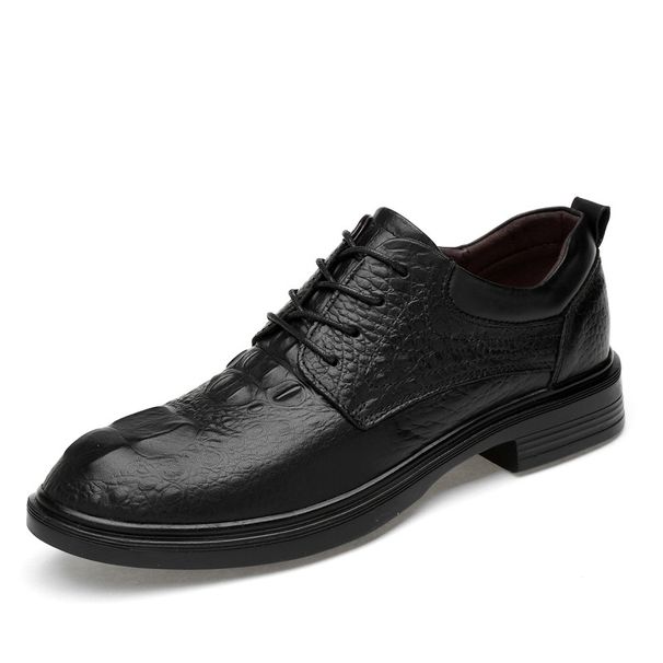 Men's Soft-faced Wedding Shoes, Genuine Leather Formal Casual Men's Shoes, Crocodile Pattern Lace-up, Large Size Men_vogvips.com
