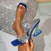 Sweet Pink, Black, Blue Embossed Transparent Strap Sandals, Square Toe Crystal Chunky Heel Fairy Style High Heels_vogvips.com