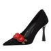 3767-H85 Stunning Rose Decorated French High Heels Women's Shoes, Stiletto Heel, Pointed Toe, Shallow Slip-On Single_vogvips.com