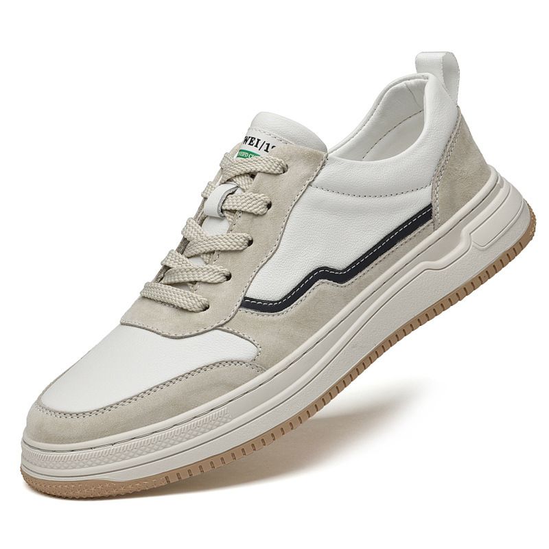 Round Head Casual Board Shoes Men's Four Breathable Splicing White Shoes_vogvips.com