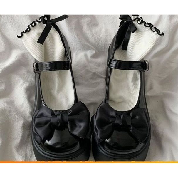 Academy Style Bowknot Super High Leather For Women 2023 Spring And Autumn New Chunky Heel Mary Jane Shoes_vogvips.com