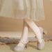 Women's Shoes Casual Business Wedding Party Pearl Bow Thick Heel Non Tiring Shoes Xiuhe Wedding Dress Two Way Wedding Shoes Women's Shoes_vogvips.com