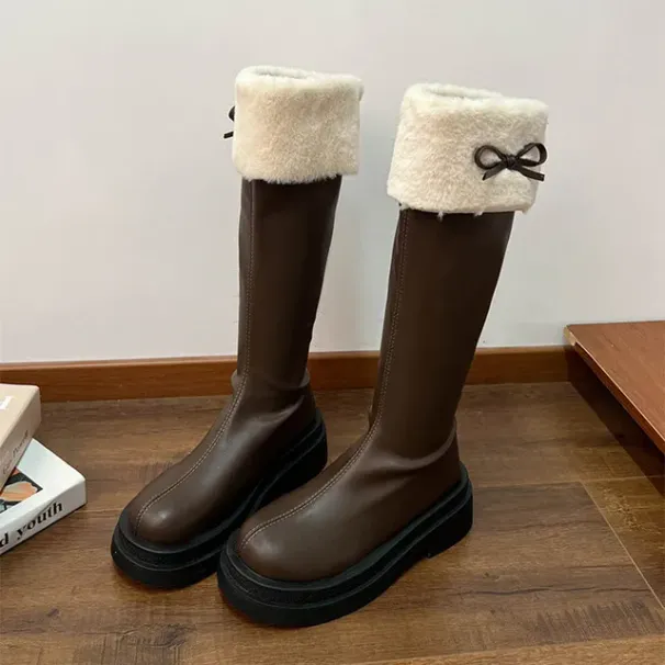 Women Slimming Plush Thick Soles With Round Toe That Are No Less Than Knee High Boots For Warmth And Versatility_vogvips.com