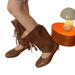 Women's Niche Ballet Style Round Toe Bow Mid Calf Openwork Western Slouch Lace-Up Boots Retro Design_vogvips.com
